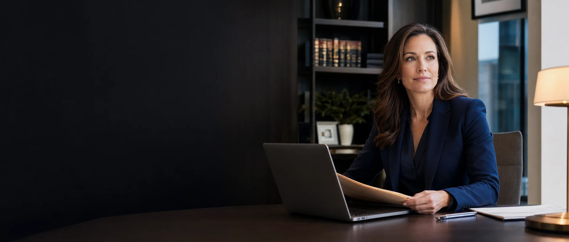 Concept illustration of a boutique law-firm partner working in a secure office